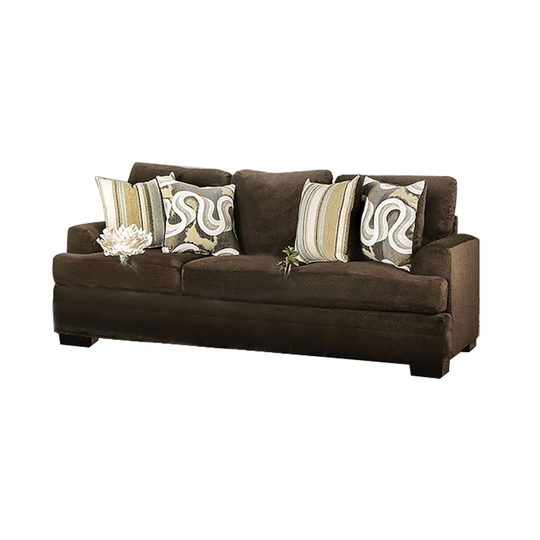 Chenille And Wooden Sofa with T-Cushion Design in Brown