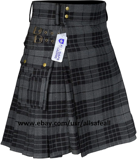 Scottish Mens Utility Kilt Grey, Highland Men's Handmade Tartan Kilt, For Men, Traditional Gift