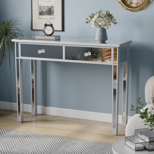Mirrored Console Table Entry Table with 2 Drawers, Accent Sofa Table for Living Room