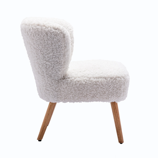Faux Fur Accent Chair Sherpa Upholstery Seat Open Back Chair with Solid Wood Legs for Living Room Bedroom