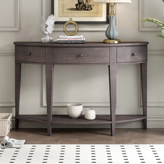 Modern Curved Console Table Sofa Table with 3 Drawers and 1 Shelf for Hallway, Entryway, Living Room