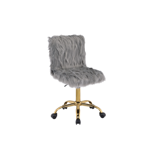 Office Chair in Gray Faux Fur & Gold Finish