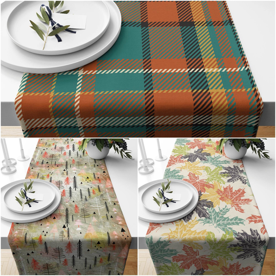 Fall Trend Table Runner|Dry Leaves Runner|Autumn Home Decor|Farmhouse Style Top|Housewarming Checkered Themed Tablecloth