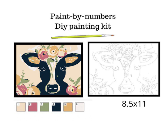 Paint-By-Numbers Kit, Diy "Cow" Painting Kit, Easy Art, Great For Beginners, All Supplies Included, Stress Free Art, Diy Art