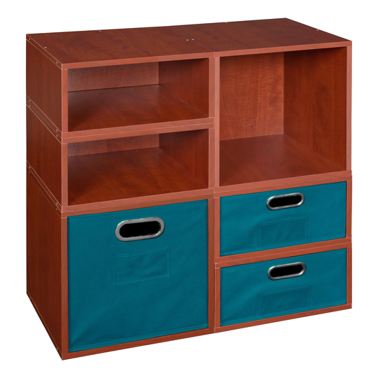Noble Connect Storage Set- 2 Full Cubes/4 Half Cubes with Foldable Storage Bins- Cherry/Teal