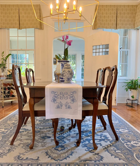 Chinoiserie Bunny Runner - Easter, Table, Decor, Spring, Blue & White, Monogramed