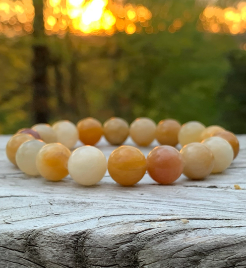 Jade Bracelet, Natural Stretch Large 12mm "Spring" Yellow Beads, Crystal Bead Bracelet