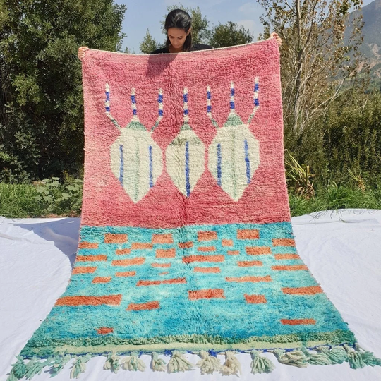 Asafu | 8x5 Ft 2, 5x1, 5 M Moroccan Colorful Rug 100% Wool Handmade