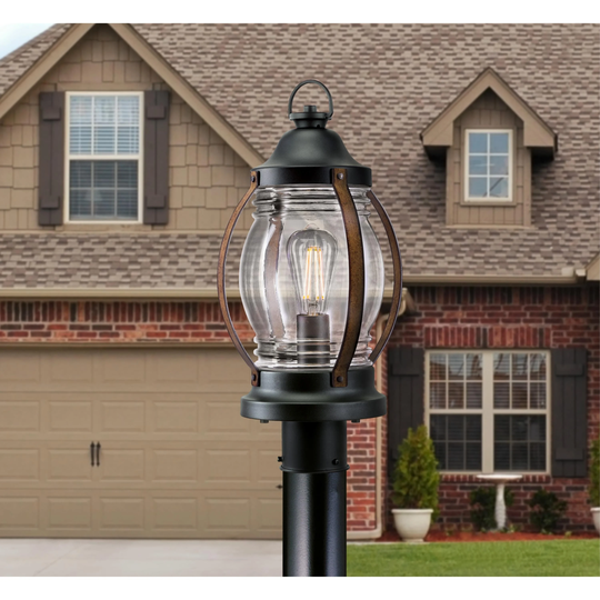 Westinghouse Lighting Canyon One-Light Outdoor Post Top Fixture, Textured Black and Barnwood Finish with Clear Glass - 1-Light