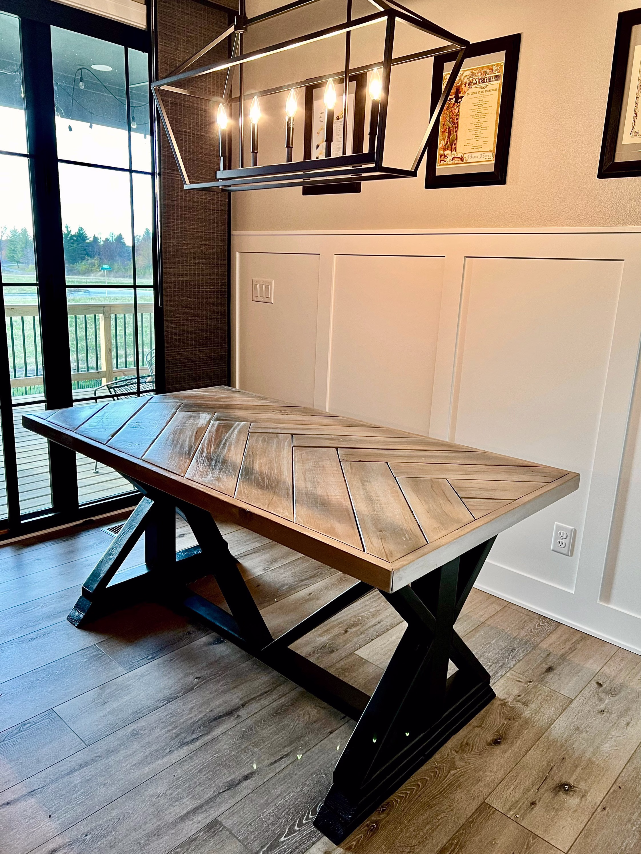 Herringbone Farmhouse Style Dining Table