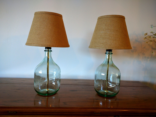 Table Lamp, Small Table Bedside Bedroom Set Of 2 Lamps, Glass Bottle Modern Decor, Natural Minimalist