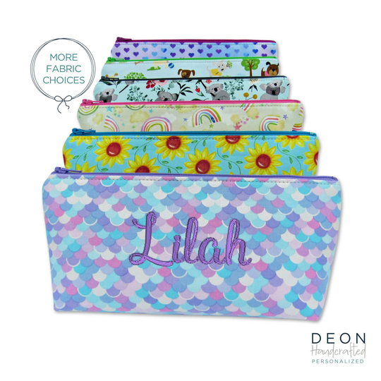 Personalized Pencil Pouch, Kids Case, Girls Zipper Art Supply Bag, Toiletry Waterproof Lining, Back To School
