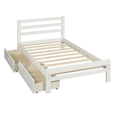 Twin Size White Low Profile 2 Drawer Storage Platform Bed