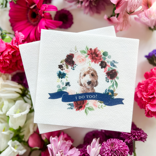 I Do Too - Dog Full Color Wedding Napkins | Bridal Shower Rehearsal Dinner Engagement Party Watercolor Crest