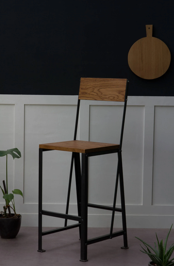 Konk ‖ Industrial Bar Chair Bespoke Sizes Available Oak/Steel Stool, Kitchen Breakfast Seat