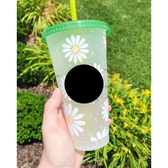 Daisy Flower Color Changing Cold Cup . Spring Iced Coffee With Daisies Reusable Venti Limited Edition
