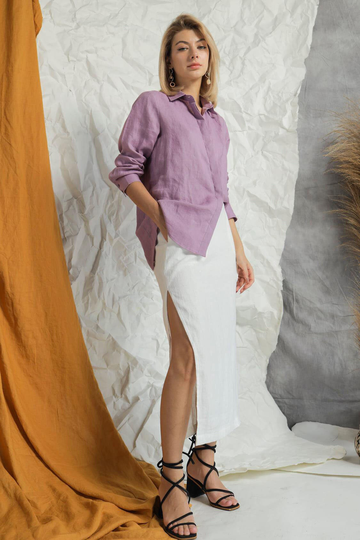 Pencil Linen Skirt With Side Slit