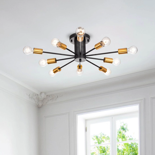 Lorena Black and Metallic Gold Sputnik 10-Light Industrial Chandelier - Black and Metallic Gold