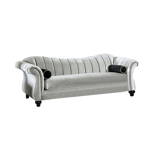 Small Weave Chenille Sofa with Seashell Tufting Design in Pewter