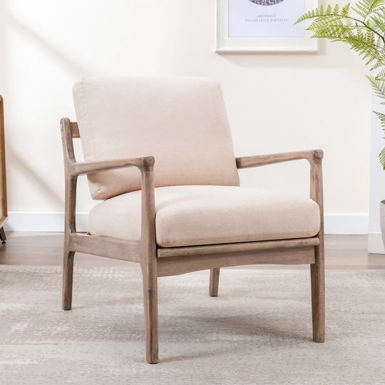 Mid Century Modern Accent Linen Chair Lounge Chair for Living Room, Bedroom, Home Office,,Easy Assembly