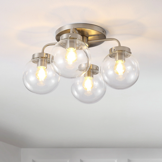 Julian 18" 4-Light Farmhouse Rustic Iron/Glass LED Semi Flush Mount, Oil Rubbed Bronze/Clear by JONATHAN Y - 4 Light