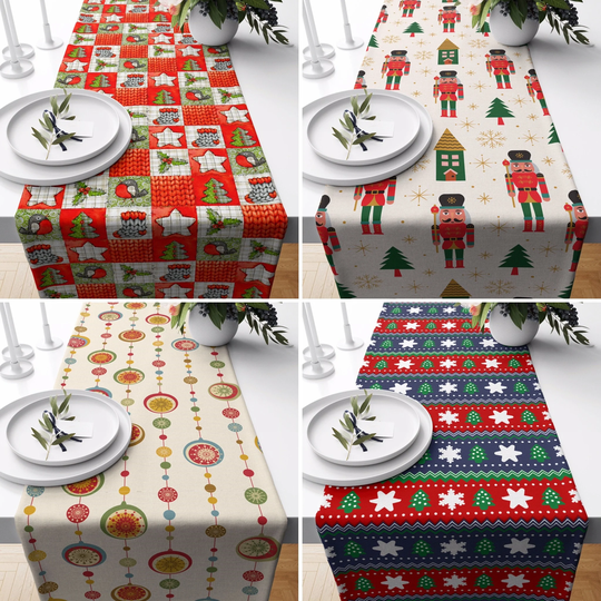 Red Christmas Table Runner, Xmas Tree Kitchen Winter Decoration, New Year's Decor, Cotton Home Textile, Dining Room Gift