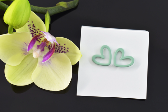 Color Earrings, Ce-Ear06Mh, 2Pcs, Matte Enamel Coated Brass, Mint, Colored Heart Heart 14x12mm