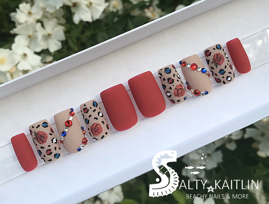 Americana Wild Roses Gel Press On Nails