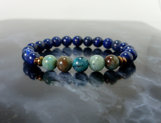 Namibian Quantum Quatro & Lapis Lazuli Bracelet 8mm, Natural Gemstone Bracelet, Unisex Women Men Beaded Chrysocolla + Gift Bag