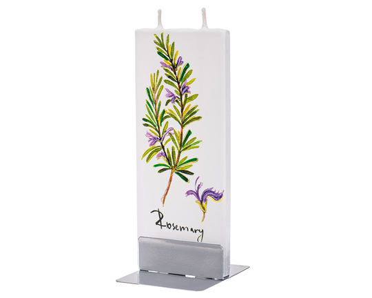 Hand Painted Flat Candle | Rosemary Sprig Small Unique Gift Kitchen Tuscan Shelf Décor