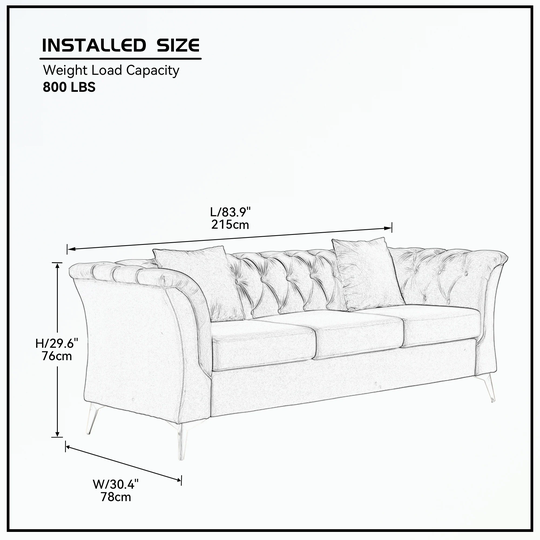 Curved Sofa Tufted Velvet Couch 3 Seat with Gold Metal Legs