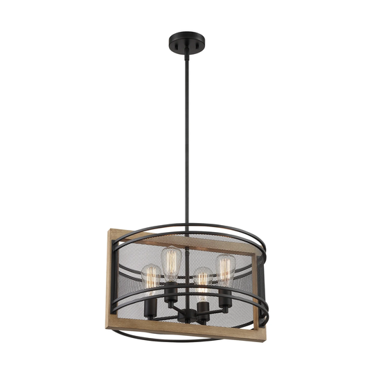 Atelier 4-Light Pendant Fixture - Black and Honeywood Finish - Black / Honey Wood - Black / Honey Wood