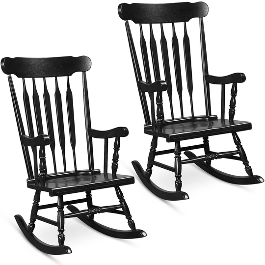 Gymax 2PCS Wooden Rocking Chair Single Rocker Indoor Garden Patio Yard