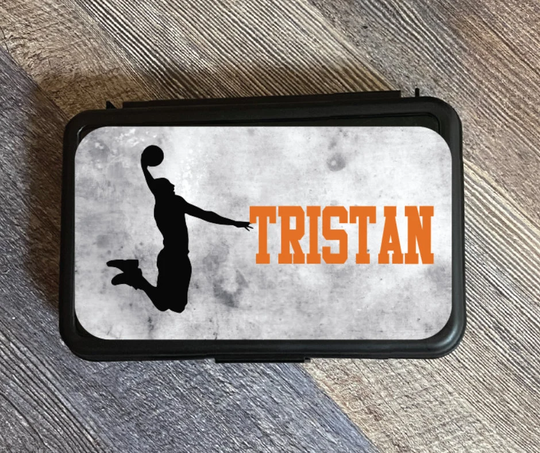 Back To School, Personalized Basketball, Sports Art Box, Basketball Player Pencil Crayon Box