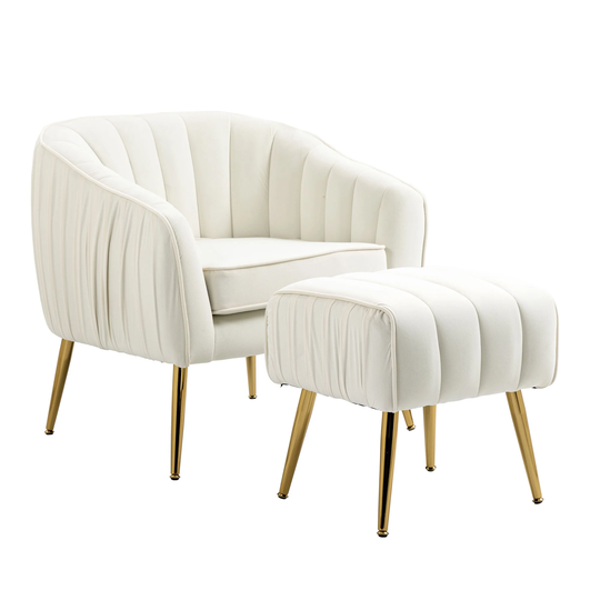 Velvet Accent Chair Tufted Barrel Chair with Ottoman