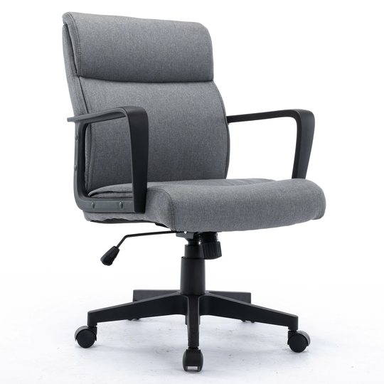 LUXMOD Home Office Chair Spring Cushion Mid Back Executive Desk Fabric Chair with PP Arms Leather 360 Swivel Task Chair