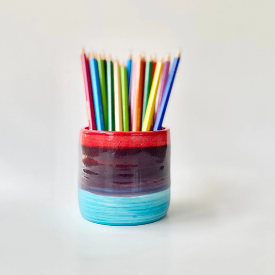 Cup For Pens, Desk Cup, Silverware Holder, Ceramic Pencil Rainbow Pottery, Pen Tumbler Colorful Pottery