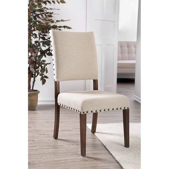 Fabric Upholstered Solid Wood Side Chair, Pack of Two, Beige and Brown - 40 H x 20.5 W x 23.5 L Inches