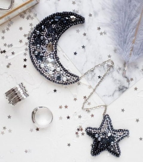 Diy Jewelry Making Kit Moon, Decoration Moon, Seed Beaded Brooch.diy Jewelry Tool Set, Bead Embroidery Kit, Beaded Brooch Pin, Ukraine