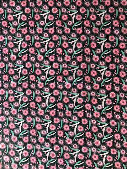 Gum Flower Blooming Black Pink Floral Quilting Cotton Fabric By 1/4 Yard Or 1/2 Fat Quarter, Australian Native