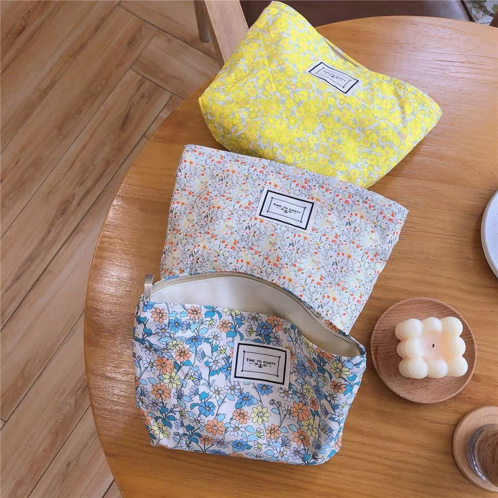 Colorful Broken Flowers Cotton Fabric Makeup Bag, Vintage Cosmetic Organizer, Makeup Bag Or Mini Bag, Toiletry Travel Case Pouch