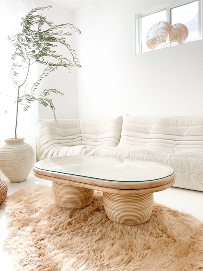 Low Abstract Reed Rattan Table - The Wabi Sabi