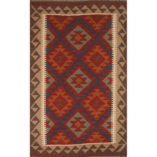 Reversible Kilim Oriental Area Rug Flat-weave Colorful Wool Carpet - 3'2" x 5'3"