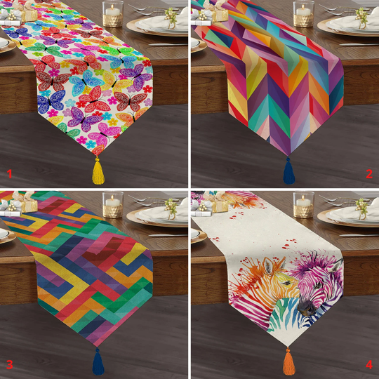 Colorful Design Table Runner, Triangle Dining Zebra Multicolored Pukka Runner With Tassel, Home Decor