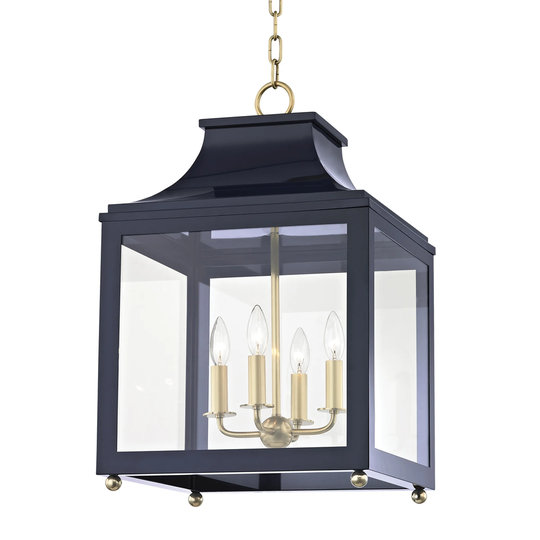 Mitzi by Hudson Valley Leigh 4-light Aged Brass Large Pendant with Navy Accents, Clear Glass