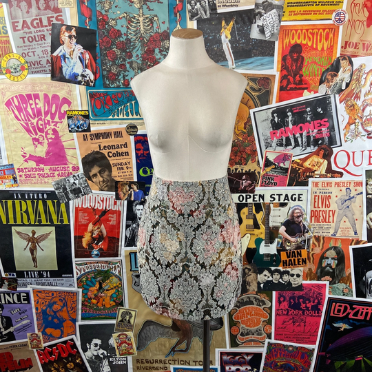 Vintage Women's 1990S Floral Damask Pint High Waisted "Alex B. Wear' Pencil Skirt | 90S