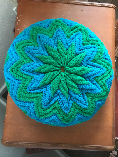 Vintage Crochet Chair Cushion Turquoise & Green