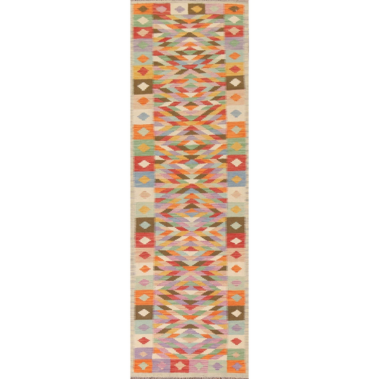 Multi-Color Reversible Kilim Runner Rug Flat-weave Wool Carpet - 2'7"x 9'10"