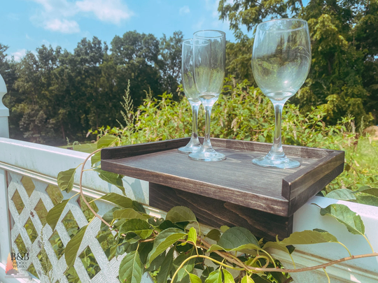Wooden Railing Bar Table For Patio Deck Balcony Porch, Grilling Stand Drink Plate Dinner Holder, Outdoor Event Bridal Shower