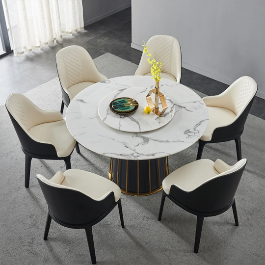 Modern Round Marble Dining Table with White Table Turntable, for Kitchen and Dining Room